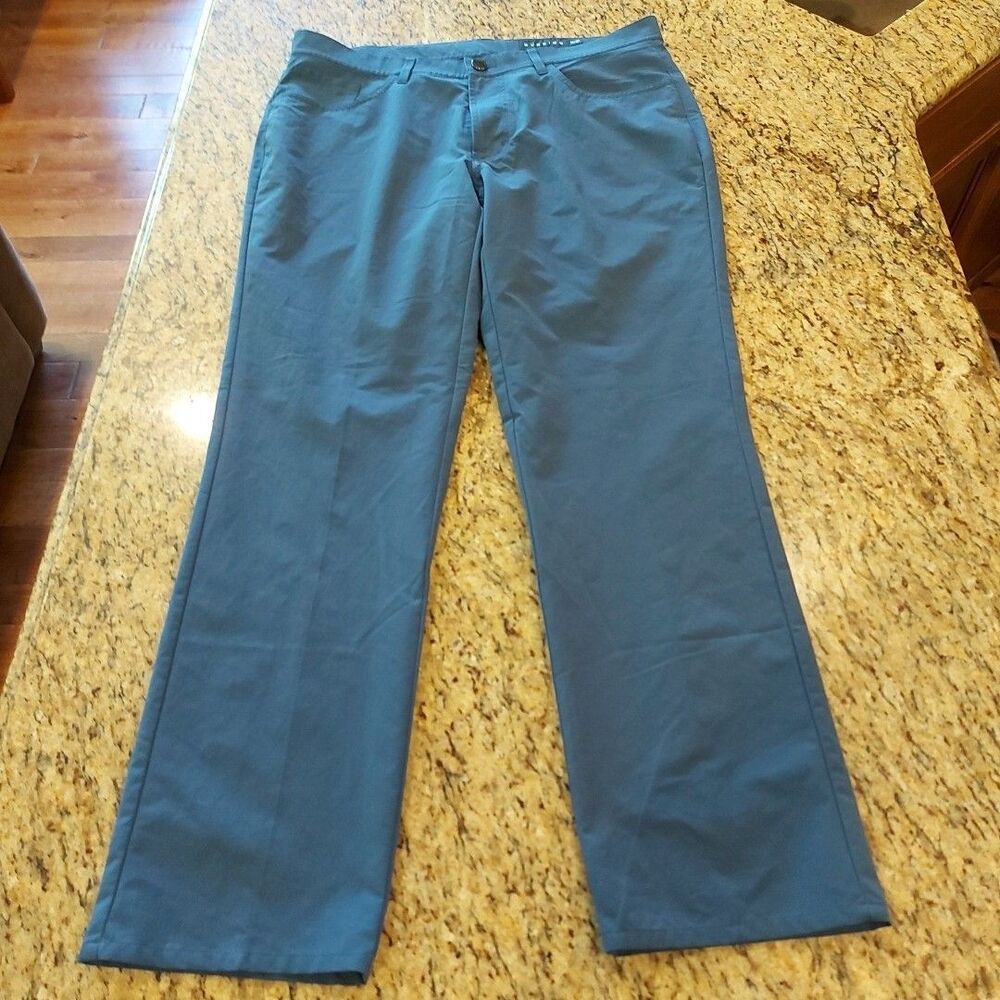 DUNNING  Men Golf Pant 33x30 (34x29) Blue Flat Front Stretch Casual Athleisure